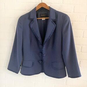 Luisa Spagnoli Women’s Blazer Silk Navy Blue Satin trims Suiting Tailoring Sz M